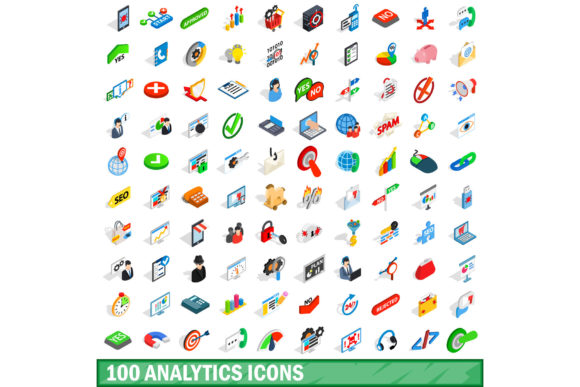 100 Analytics Icons Set: Isometric 3D Design Vector