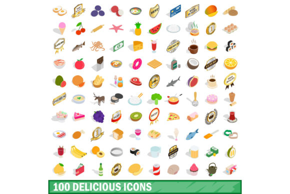 100 Delicious Icons Set: Isometric 3D Vector Assets for Designers