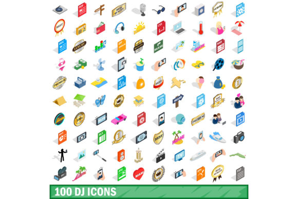 100 Dj Icons Set, Isometric 3d Style