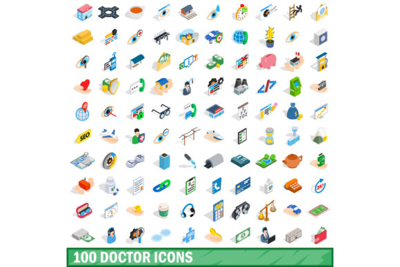 100 Doctor Icons Set, Isometric 3d Style: Elevating Digital Health Visuals