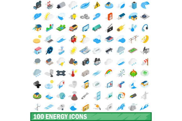 100 Energy Icons Set, Isometric 3d Style