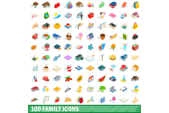 100 Family Icons Set, Isometric 3d Style