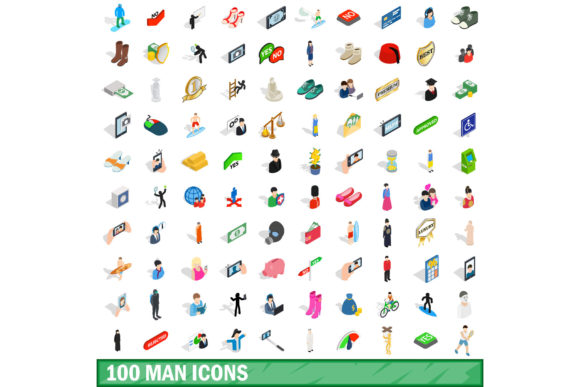 100 Man Icons Set, Isometric 3d Style