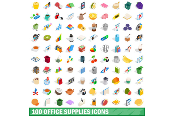 100 Office Supplies Icons Set, Isometric: The Ultimate Visual Toolkit for Modern Creators