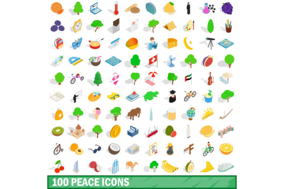 100 Peace Icons Set: Isometric 3D Style