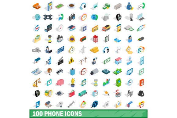 100 Phone Icons Set, Isometric 3d Style