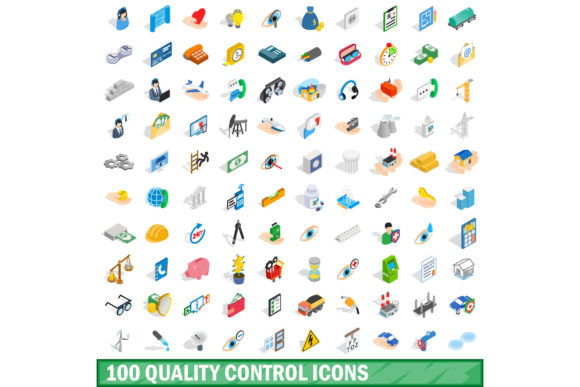 100 Quality Control Icons Set, Isometric