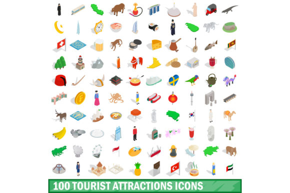 100 Tourist Attractions Icons Set: The Ultimate Visual Resource for Modern Design Projects