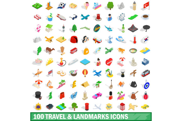 100 Travel Landmarks Icons Set: Elevate Your Design Projects with Premium Vector Illustrations