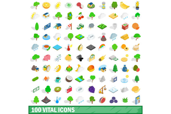 100 Vital Icons Set, Isometric 3d Style