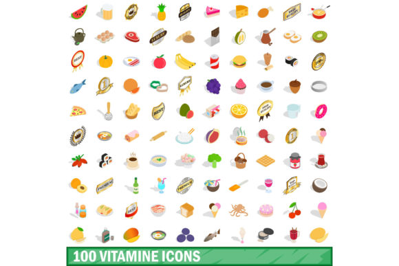 100 Vitamine Icons Set for Any Design Project