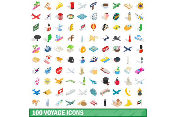 100 Voyage Icons Set, Isometric 3d Style
