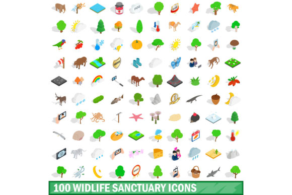 100 Wildlife Sanctuary Icons Set for Design