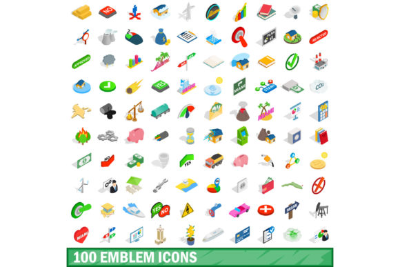 Elevate Your Visual Identity with a Premium 100 Emblem Icons Set in Isometric 3D Style