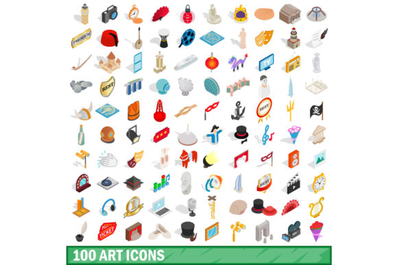 Elevating Digital Narratives: The Strategic Value of the 100 Art Icons Set, Isometric 3d Style