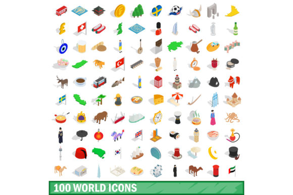 Elevating Visual Narratives with the 100 World Icons Set in Isometric 3D Style