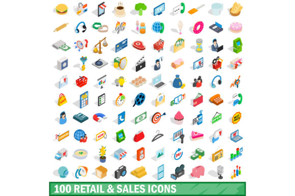Enhancing Visual Communication with the 100 Retail Sales Icons Set, Isometric 3d